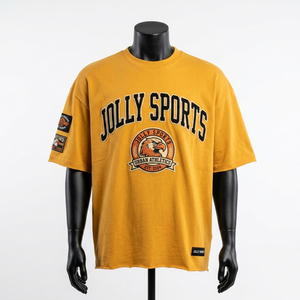 Camiseta Oversize para Hombre, 240 GSM, Algodón Jersey Grueso, Color Mostaza, Logotipo Bordado con Apliques, Estilo Urbano - Product Image 3