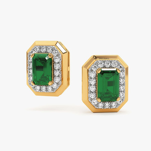 Pendientes de Lujo con Baño de Rodio, Corte Esmeralda, Diseño Geométrico con Halo, para Uso Diario, Oro 10K 14K 18K, Plata 925 935 - Product Image 3