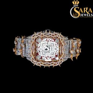 <b>Automatic</b> Japan Movement Analog Face With <b>Skeleton</b> Dial Full Iced Brilliant Round Cut Moissanite <b>Watch</b> for Party Wear - Product Image 2