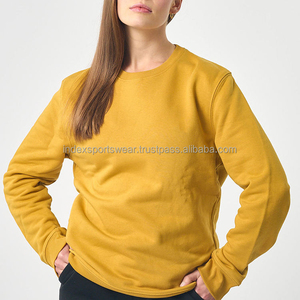 Sweat-shirt à col rond pour femme, couleur jaune moutarde, manches longues, décontracté, couleur unie, tricoté, 100% coton, à porter toute l'année - Product Image 6