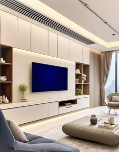 خزانة تلفزيون عصرية بسيطة ومتينة باللون الأبيض، تصميم متعدد الاستخدامات مصنوع من الخشب المضغوط MDF والخشب الرقائقي لغرفة المعيشة والأثاث المنزلي - Product Image 2