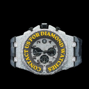 Reloj Cronógrafo de Pulsera de Caucho Gris y Negro con Esfera Redonda y Diamantes Moissanite, Colección Premium, el Más Vendido - Product Image 4