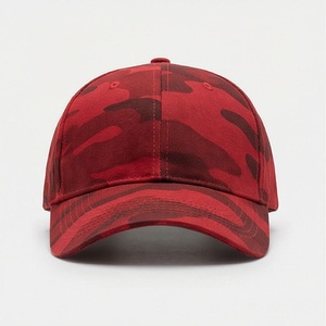 Casquette de baseball camouflage rouge 6 panneaux réglable avec fermeture snapback unisexe en tissu sergé style décontracté pour adulte - Product Image 1