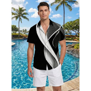 Tenues de vacances assorties imprimées par sublimation pour couple, vêtements de plage décontractés amples, chemise hawaïenne pour homme et robe cami assortie pour femme - Product Image 5