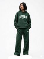 Ensemble de survêtement vintage pour femme avec logo personnalisé, sweat à capuche et pantalon de survêtement en molleton épais de coton à jambe large droite