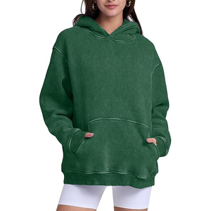 เสื้อฮู้ดสีเขียวสำหรับผู้ชาย ทรงโอเวอร์ไซส์ สีพื้นเรียบง่าย มีกระเป๋าหน้า ผ้าเฟรนช์เทอร์รี่ถัก สวมใส่สบายในฤดูใบไม้ร่วง - Product Image 2