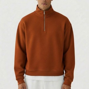 Sweat-shirt Premium Marron Rouille à Col Montant Zippé en Molleton de Coton Épais, Pull Décontracté Streetwear à Manches Longues, Haut Tendance - Product Image 3