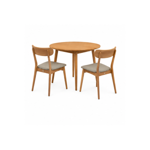 ARTERRA Premium Mid Century Teak Wood Round Dining Set Modern <b>Table</b> with Chairs for Hotel <b>Balcony</b> - Product Image 1