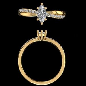 แหวนหมั้นเพชรทรงมาร์คีส์สีเหลืองทอง พร้อมวงแหวนไขว้ประดับเพชรแบบทวิสต์ ดีไซน์หกขาแบบพิเศษ เครื่องประดับเจ้าสาวสำหรับผู้หญิง - Product Image 2