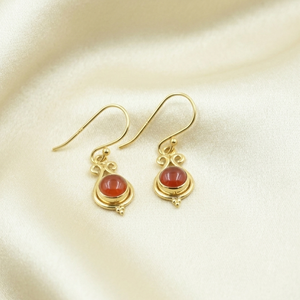 Pure 925 Sterling Silver <b>Red</b> Carnelian Drop <b>Earrings</b> Rose Gold & Yellow Gold Plated Handmade Statement Vintage Jewelry Women Her - Product Image 3