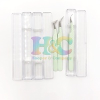 Pinzas de Extensión de Pestañas de Acero Inoxidable con Tubos Cuadrados de Plástico, Herramienta de Belleza, Empaque Personalizado en Caja, Logotipo Sólido Transparente