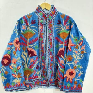 Pink Hand Embroidered Floral <b>Mandarin</b> <b>Collar</b> <b>Jacket</b> Cotton Woven Full Sleeve Spring Ethnic Style Outerwear Factory Price - Product Image 3