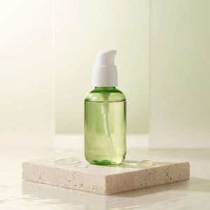 Cosmetic Bottle Round PET 80ml <b>Green</b> Plastic Treatment <b>Pump</b> Bottle for Skin Care Packaging Manufacturer Factory Vietnam - Product Image 2