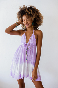 Minivestido de algodón con cuello halter y estampado tie-dye para mujer, estilo bohemio, ropa de verano para resort - Product Image 3