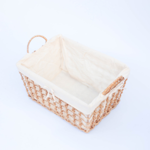 Cesta de paja tejida en forma de trapezoides con forro de tela y asa – Estilo rústico vintage elegante - Product Image 2