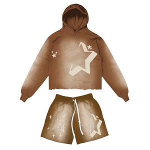 Survêtement 2-en-1 léger coupe ample en polyester/coton marron à capuche coupe-vent imprimé étoiles pour homme Econex Sports – Style streetwear - Product Image 1