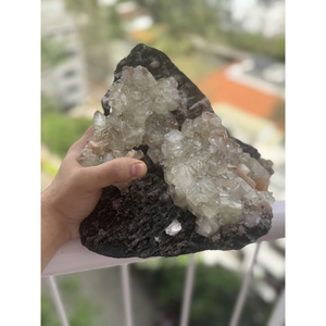 Natural Apophyllite Stilbite on Black Chalcedony <b>Crystal</b> <b>Cluster</b> Mineral Specimen for Interior Decor and Wholesale - Product Image 3