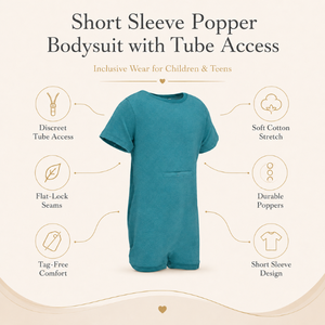Combinaison popper vert turquoise profond |   Vêtements sensoriels spéciaux pour enfants, vêtements inclusifs, ouverture tubulaire, manches courtes, respirant, doux, unisexe - Product Image 5