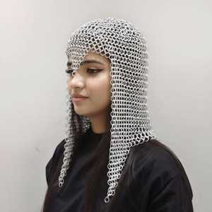 Coif en maille d'acier inoxydable plaqué argent personnalisé, capuche d'armure médiévale élégante, design soudé, objet de collection artistique - Product Image 2