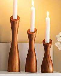 Ensemble de 3 chandeliers modernes en bois pour bougies coniques, support à bougies en bois brun, décoration de table - Product Image 4