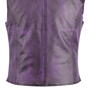 Nouveau gilet de motard décontracté en cuir véritable violet et noir pour homme, grande taille, sans manches, coupe-vent, avec logo personnalisé - Product Image 6