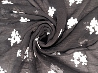 Tissu en mousseline noire tissée de qualité supérieure avec broderie florale blanche, style georgette froissée, pour vêtements pour garçons (vente en gros)