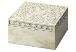 Rectangular Wooden Bone Inlay Jewelry Box with Carved Floral Design Oriental Style Storage Box for Bedroom - Product Image 4