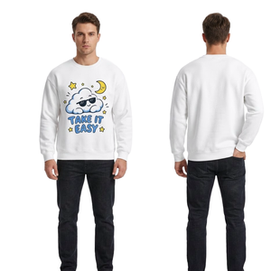 Sweat-shirt à col rond imprimé Take It Easy Cloud, design décontracté à motif de dessin animé, coupe régulière, vêtements d'automne - Product Image 4