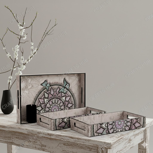 Juego de bandejas de MDF de lujo hechas a mano, acabado esmaltado, decoración elegante y duradera para el hogar, servicio de comedor multifunción pequeño/mediano/grande - Product Image 3