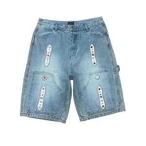 Men's Denim Cargo Shorts <b>Mid</b> Waist Breathable Casual Bermuda Shorts 100% Cotton Quick Dry - Product Image 1