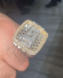 Lab Grown Diamond Square Signet <b>Ring</b> Yellow Gold Iced Out Statement <b>Ring</b> Luxury Hip Hop Jewelry For <b>Men</b> Unisex Gift - Product Image 3