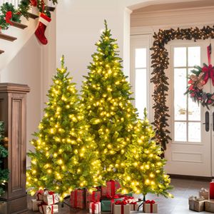 Set di 3 Alberi di Natale Artificiali Sottili Pre-Illuminati da 8FT, 6FT e 4FT con Effetto Neve, Decorazioni Natalizie - Product Image 2
