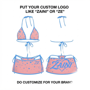 Ensemble de bikini 220 GSM 100% polyester rose et bleu, logo personnalisé par sublimation, taille haute, décolleté plongeant, rembourrage amovible, maillot de bain - Product Image 1