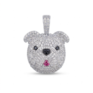 SHRAMAN DIAMOND Pendentif personnalisé en argent 925 plaqué or, tête de bouledogue sertie de diamants brillants cultivés en laboratoire, unisexe, style hip-hop, bijou raffiné - Product Image 1