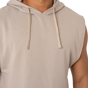 เสื้อกล้ามมีฮู้ดผู้ชายคุณภาพสูง สีเบจล้วน แบบถัก สไตล์ลำลอง - Product Image 5