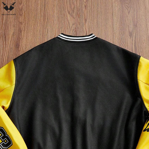 Buen Proveedor con Precio de Mayoreo, Chaquetas Varsity de Béisbol Universitarias de Primera Calidad, Modelo Bomber Hunt Club, Negras y Amarillas, con Letras - Product Image 3