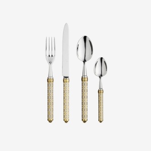 Ensemble de couverts de luxe en acier inoxydable doré avec manche en rotin tressé, style moderne royal, pour la table à manger, pour la maison et l'hôtel - Product Image 2