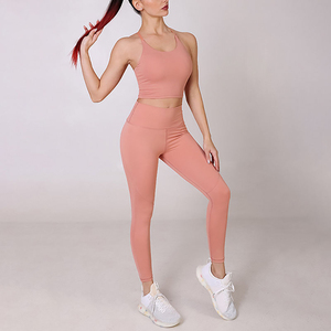 ชุดโยคะวิ่งสำหรับผู้หญิงแบบ 2 ชิ้น ชุดลำลองผ้าแคนวาส ระบายอากาศ แห้งเร็ว เหมาะสำหรับออกกำลังกาย ฟิตเนส กางเกงขาสั้นและเสื้อชั้นในแบบเข้ารูป - Product Image 4