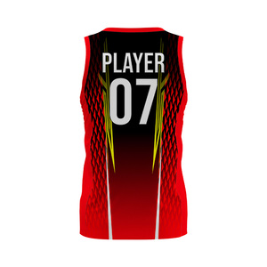เสื้อบาสเก็ตบอลแบบซับลิเมชั่นสั่งทำพิเศษ คอวี แขนกุด ระบายเหงื่อได้ดี สีแดงดำ ลายเรขาคณิต ทรงพอดีตัวสำหรับผู้ใหญ่ - Product Image 6