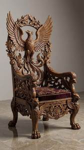 Luxury Handcrafted Solid Wood Phoenix Throne Chair Ornate Eagle Carving Velvet <b>Seat</b> Royal Armchair - Product Image 6