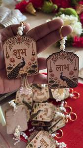 Shubh Labh Pichwai Peacock Wooden Door Hanging Latkan Pearl Bead Toran <b>Mandir</b> <b>Pooja</b> Room Diwali Festive Decor Handcrafted Set - Product Image 3
