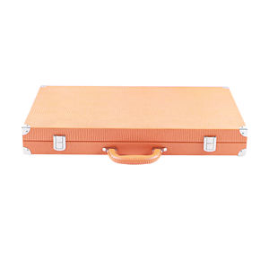 Wholesale Tournament <b>Backgammon</b> <b>Set</b> Orange Lizard Texture Vegan Leather Attache with Handle Custom Logo 44mm Checkers - Product Image 2