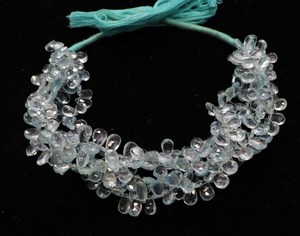 AAA Natural Aquamarine Faceted Pear Shape Beads 10 Inch Strand Size 7x10 MM Blue Transparent Aquamarine <b>Gemstone</b> Pear Beads - Product Image 1