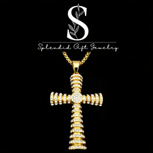 Collar de cruz grande de moissanita gótica de acero inoxidable chapado en oro de 18k, joyería de lujo estilo hip hop - Product Image 1