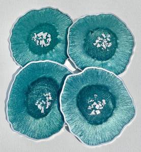 Teal turquoise resin <b>coaster</b> <b>set</b>-geode resin agate <b>coasters</b> with silver accents great housewarming realtor teacher or engagement - Product Image 5