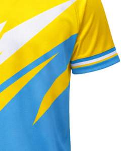 T-shirt de sport personnalisé pour homme, jaune et bleu ciel, à manches courtes, col en V, respirant, séchage rapide, pour entraînement athlétique, gym, course à pied - Product Image 6