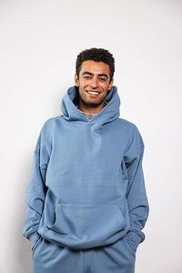 Sweat-shirt à capuche unisexe bleu clair, coupe ample, couleur unie, coton, décontracté, pour l'automne, avec cordon de serrage et poches latérales - Product Image 6
