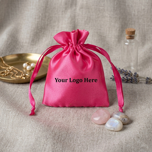 Jewelry Packaging Pink Satin <b>Drawstring</b> <b>Pouch</b> Bag With Custom Logo Promotional Branding Wedding Favor <b>Pouches</b> - Product Image 1