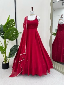 Costume Anarkali moderne en faux georgette, micro-coton, pour mariage pakistanais, tenue de soirée, salwar kameez - Product Image 3