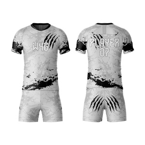 Ensemble de maillots de football pour hommes avec logo d'équipe personnalisé imprimé, 100% polyester, imprimé par transfert thermique, antibactérien, respirant, uniformes - Product Image 3